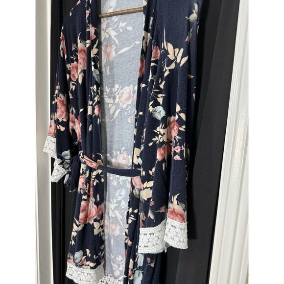 Pink Blush Open XL Dark Floral Oversized Kimono Lace Trim Spring Fairy Cottage - Picture 4 of 8